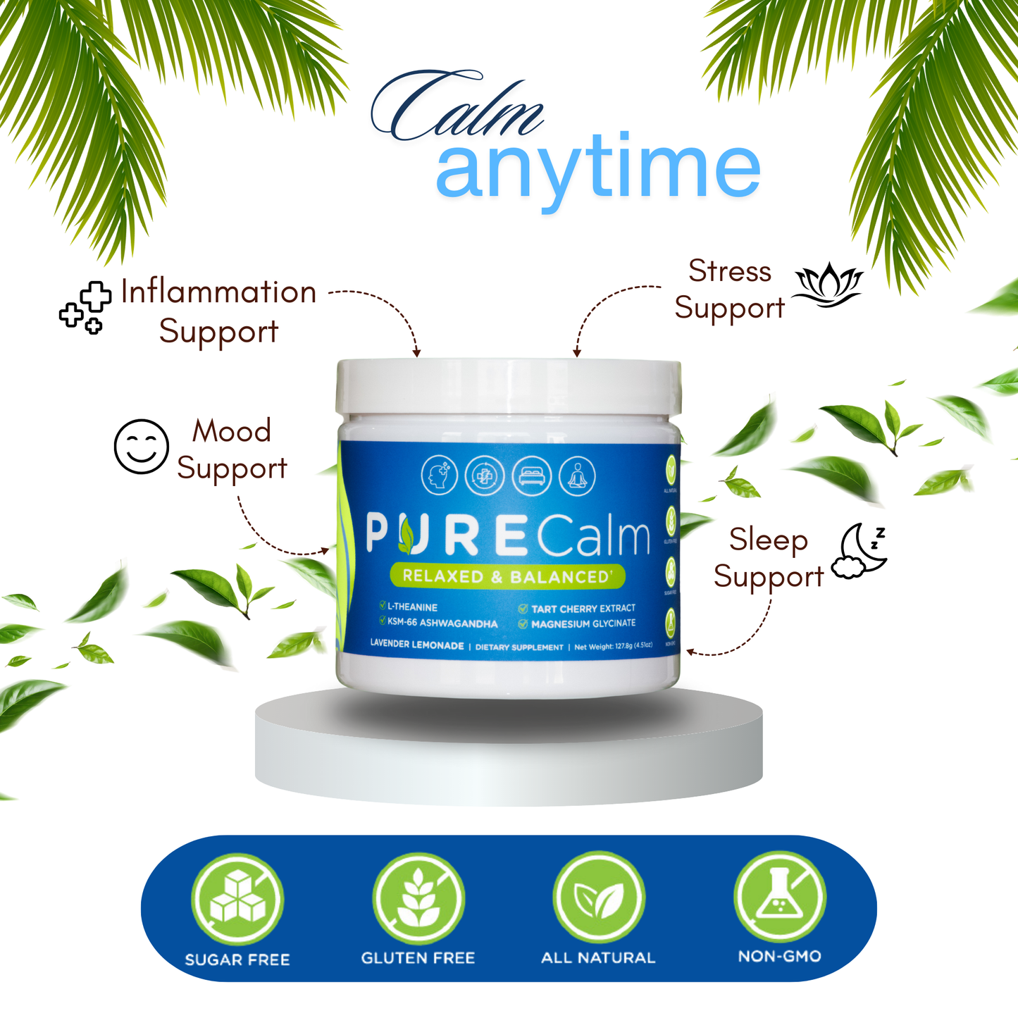 PURE Calm Drink Powder Relaxed & Balanced Lavender Lemonade 4.51 oz - 30 Servings