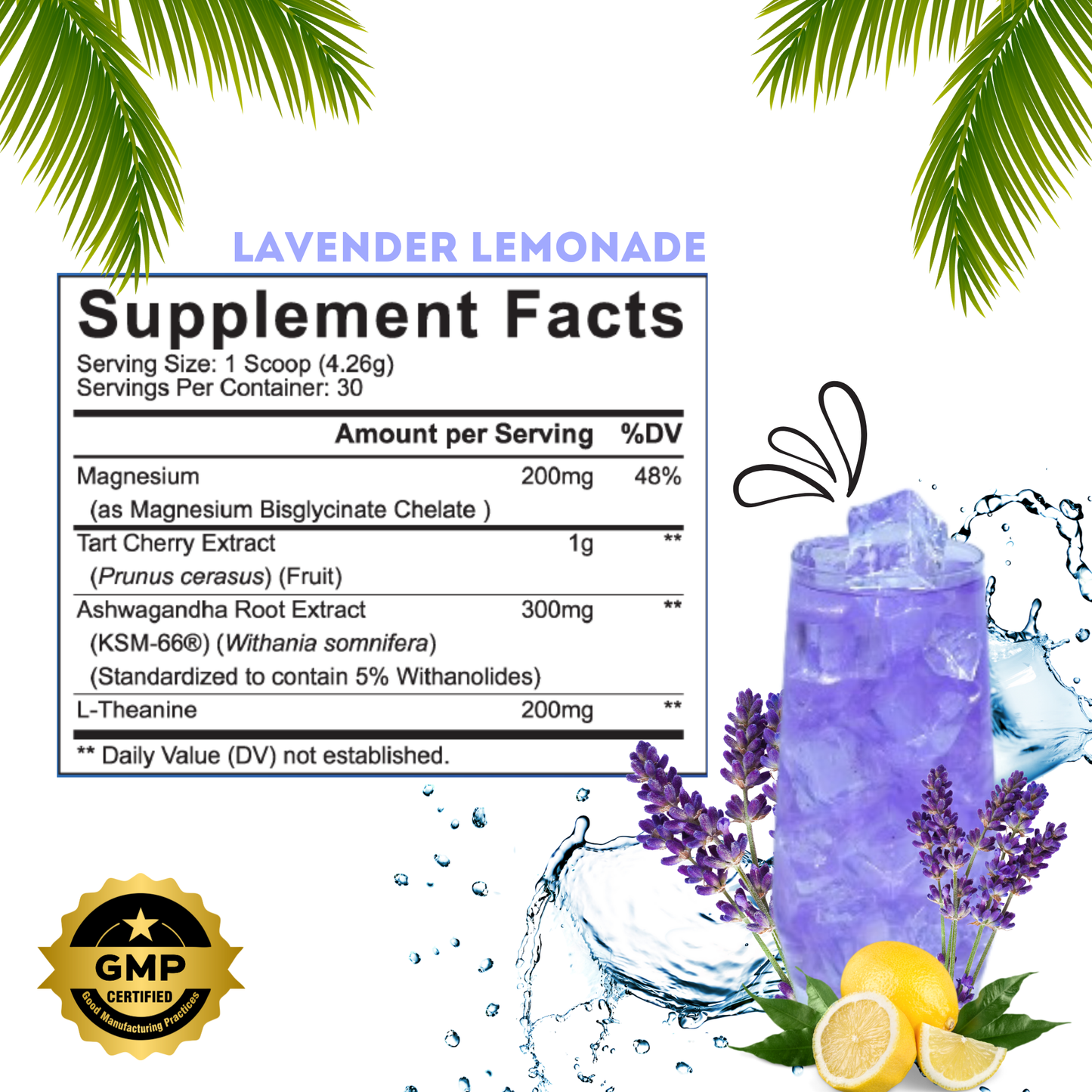PURE Calm Drink Powder Relaxed & Balanced Lavender Lemonade 4.51 oz - 30 Servings